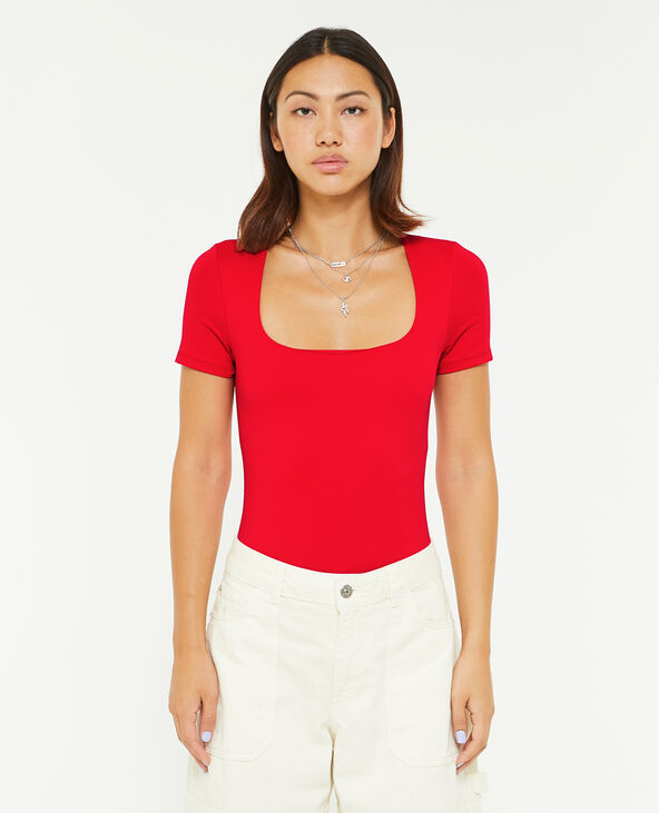 Body manches courtes encolure carrée rouge - Pimkie
