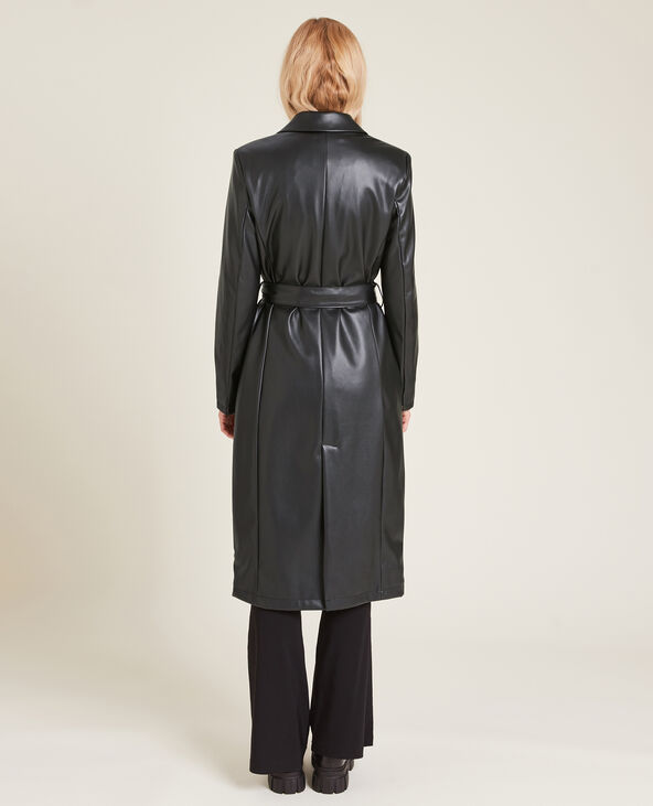 Manteau long simili cuir noir - Pimkie