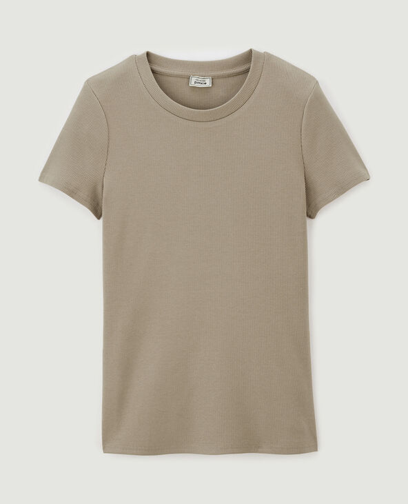 Top maille côtelée taupe - Pimkie