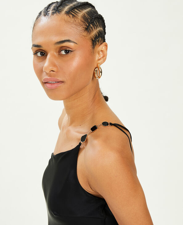 Robe asymétrique satinée avec bretelle bijou noir - Pimkie