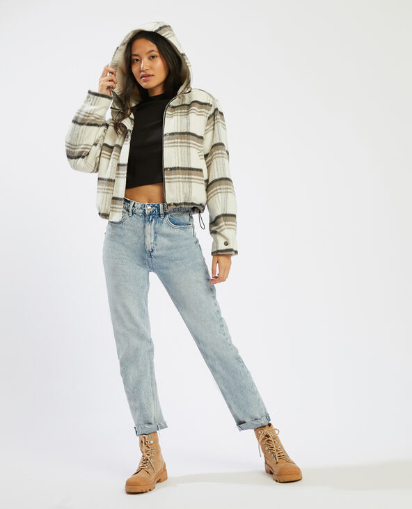 Blouson court à carreaux écru - Pimkie