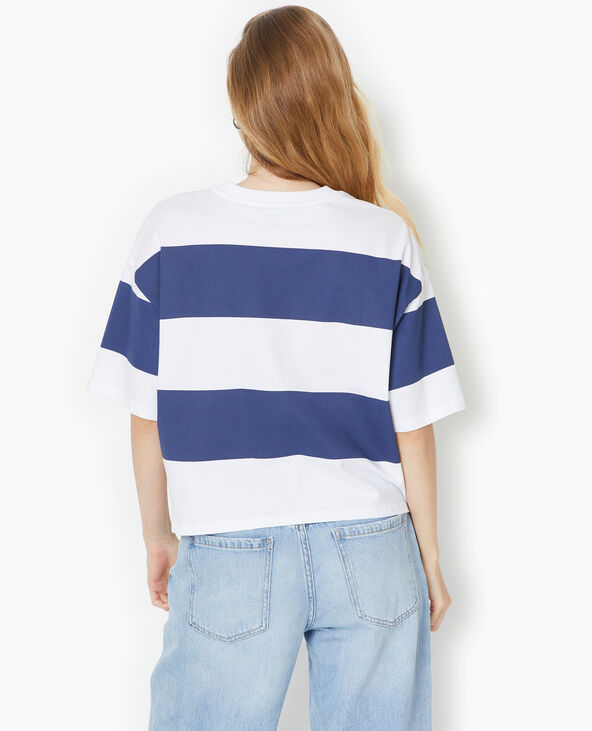 T-shirt ample et court larges rayures bleu marine - Pimkie