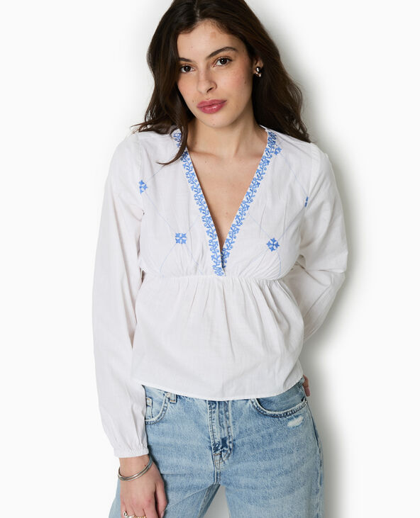 Blouse brodée manches longues blanc - Pimkie