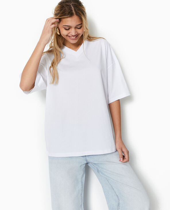 T-shirt oversize col V manches descendues blanc - Pimkie