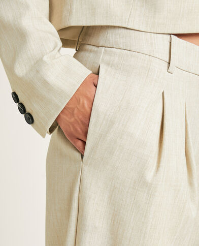 Pantalon large et droit à pinces beige chiné - Pimkie