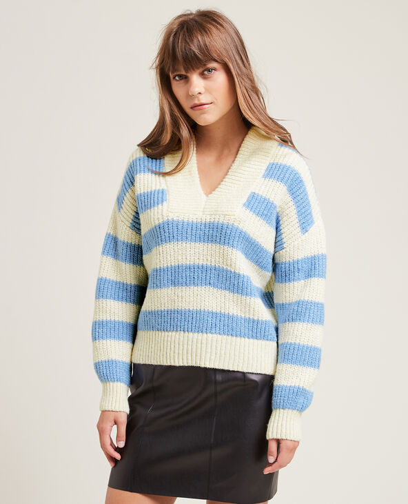 Pull grosse maille col V bleu clair - Pimkie