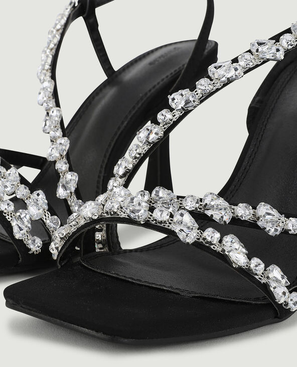 Sandales à talons avec brides et strass noir - Pimkie