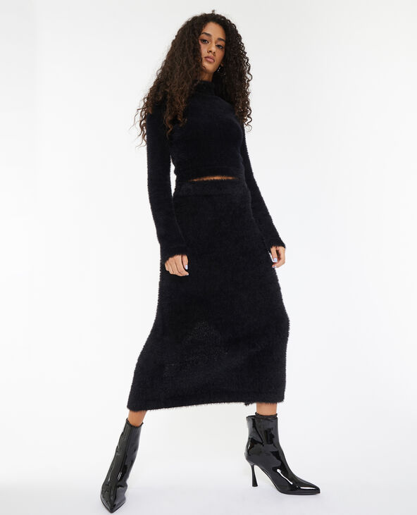 Jupe longue en maille fluffy et poilue noir - Pimkie