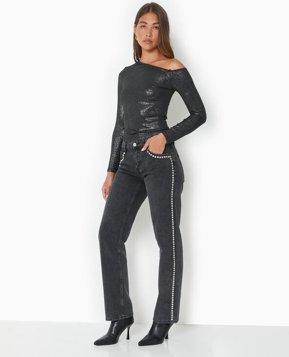 Jean droit taille basse avec clous noir - Pimkie