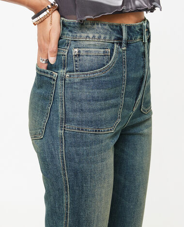Jean flare effet dirty bleu foncé - Pimkie