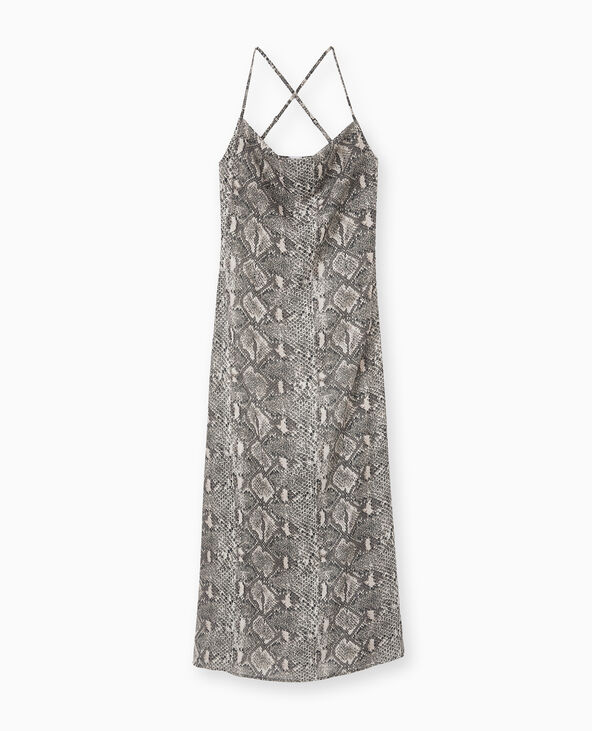 Robe longue à bretelles col bénitier motif python blanc - Pimkie