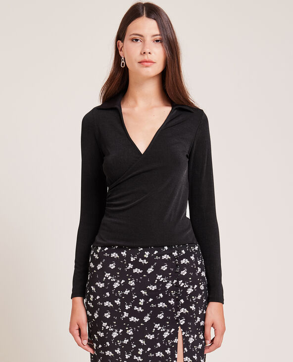 Top cache-cœur en maille fluide noir - Pimkie