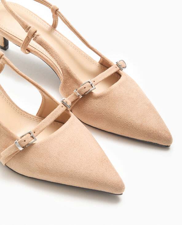 Escarpins bouts pointus talons ouverts en suédine beige - Pimkie