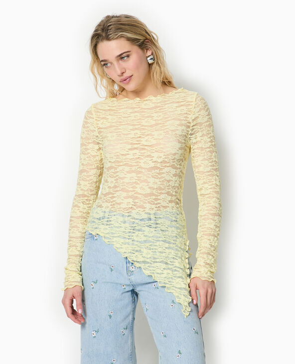 Top asymétrique dentelle manches longues Jaune pâle - Pimkie