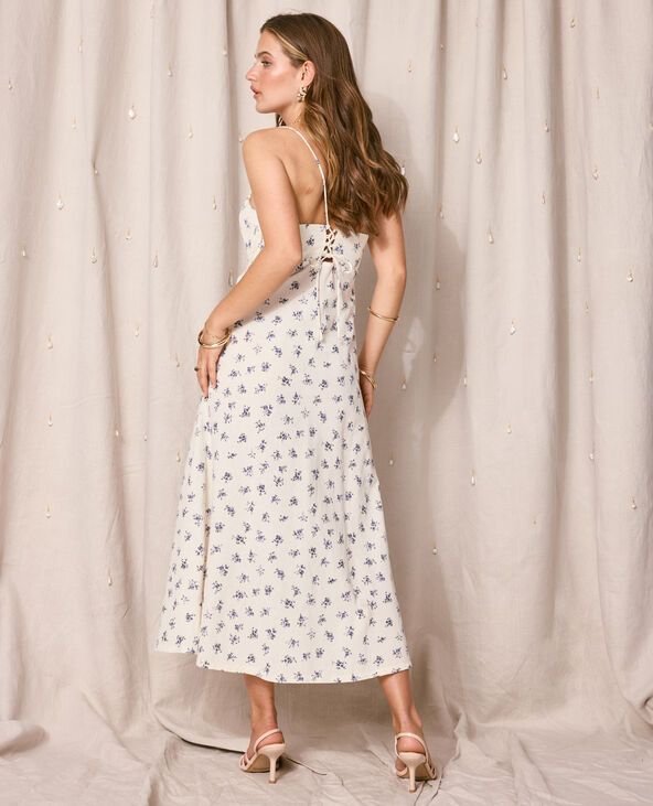 Robe longue avec lin motif fleurs blanc - Pimkie