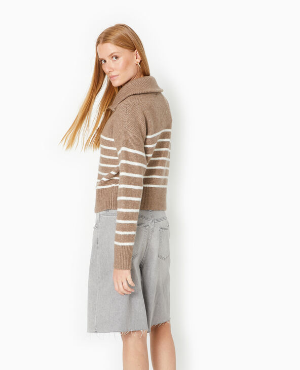 Gilet col camionneur motif rayures taupe - Pimkie