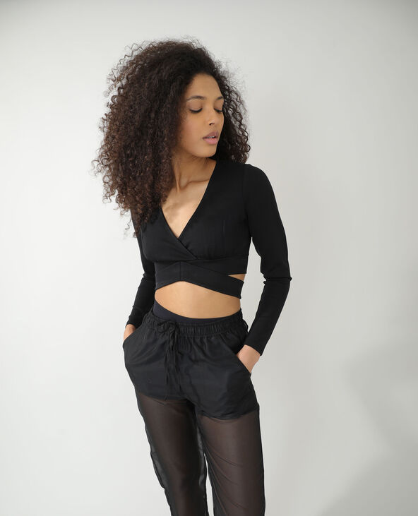 T-shirt cropped cache-cœur noir - Pimkie