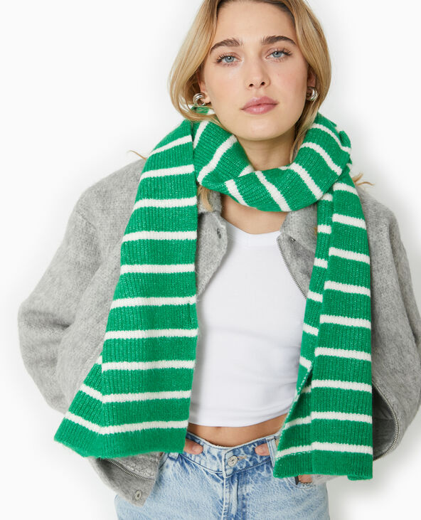 Echarpe en maille rayée vert foncé - Pimkie