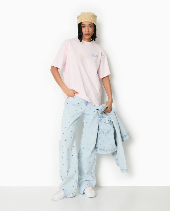 T-shirt oversize avec print poitrine et dos rose - Pimkie