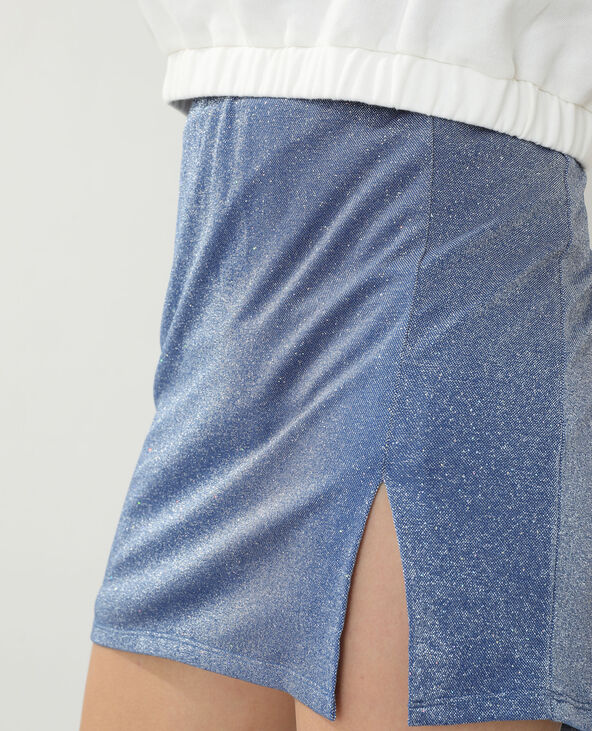 Jupe courte paillettée bleu foncé - Pimkie