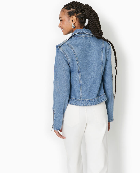 Blouson biker en jean bleu - Pimkie