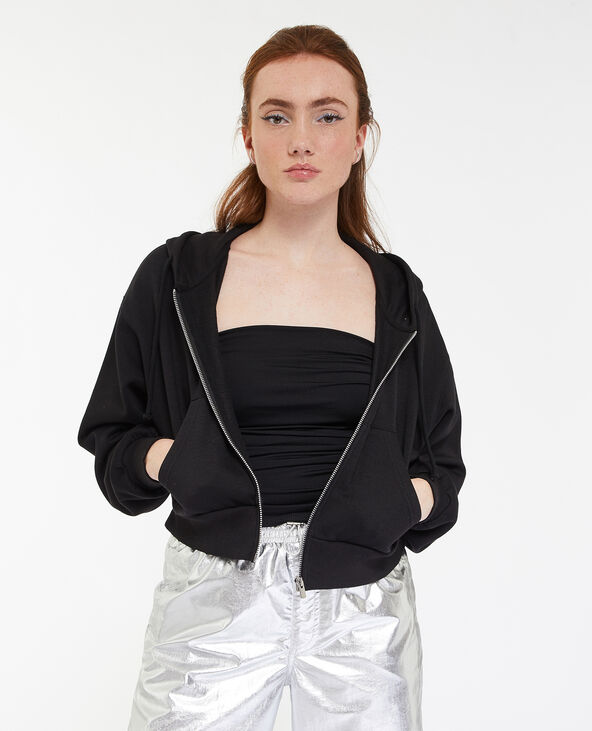 Gilet zippé court à capuche noir - Pimkie