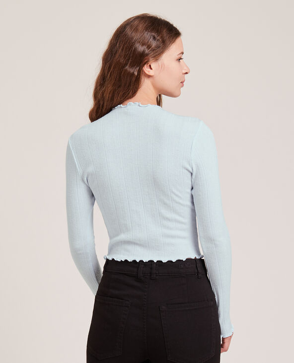 Pull maille fine côtelée bleu clair - Pimkie