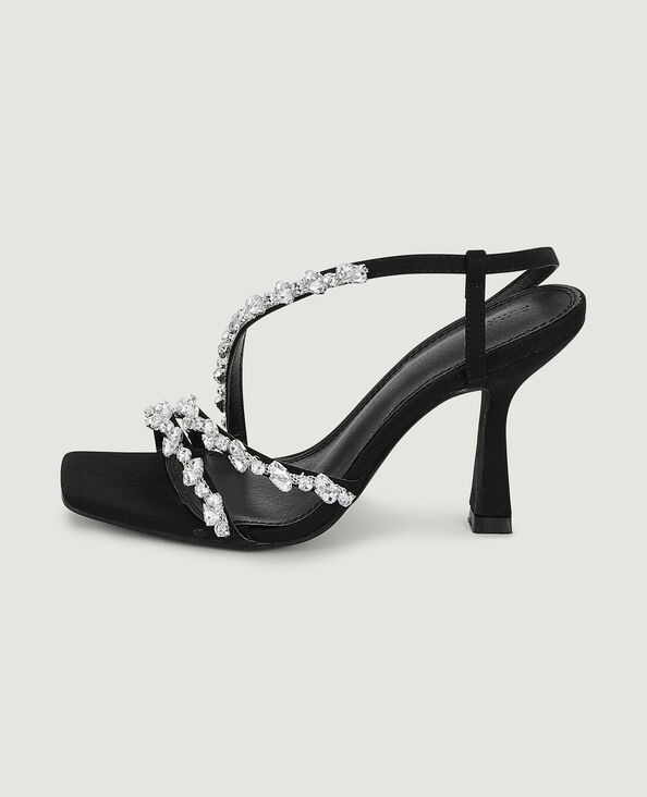 Sandales à talons avec brides et strass noir - Pimkie