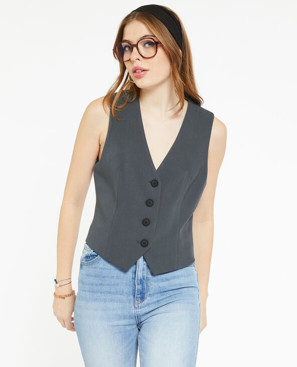 Gilet de barman avec 4 boutons gris foncé - Pimkie