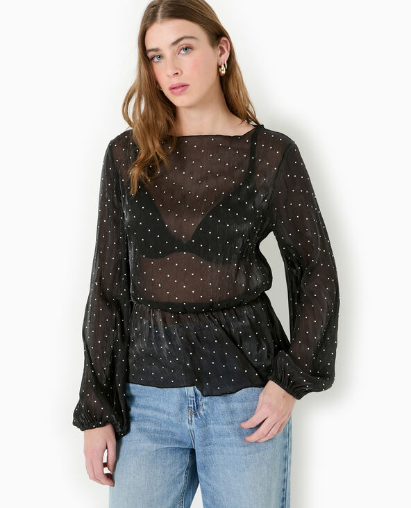 Tunique en tissu transparent et strass noir - Pimkie