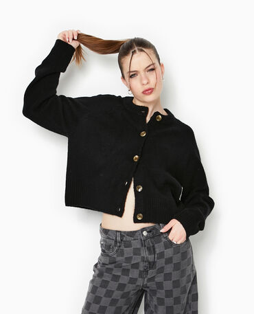Cardigan Gilet Femme Long Noir Grosse Maille Blanc Court