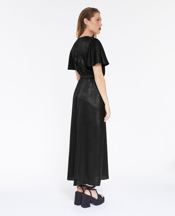 Robe longue satinée cache-cœur noir - Pimkie