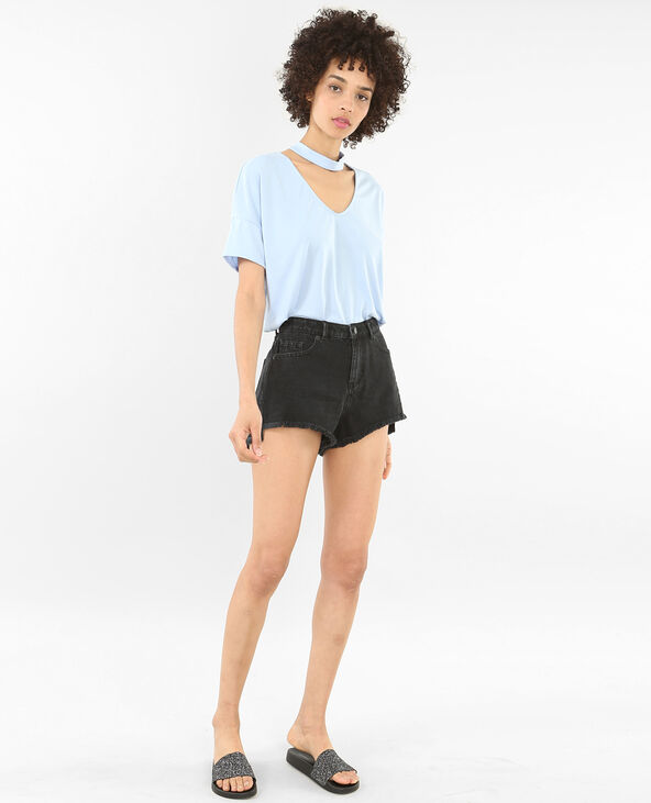 T-shirt col choker bleu - Pimkie