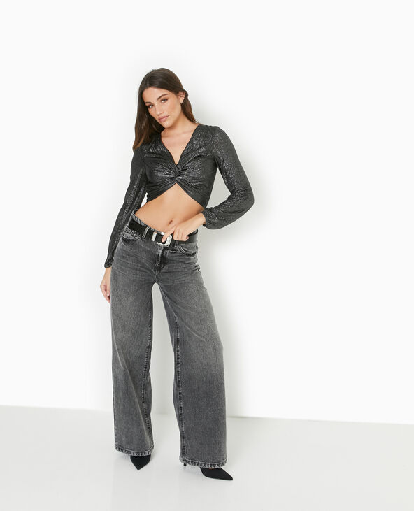 Top court en tissu texturé avec lurex doré argenté - Pimkie