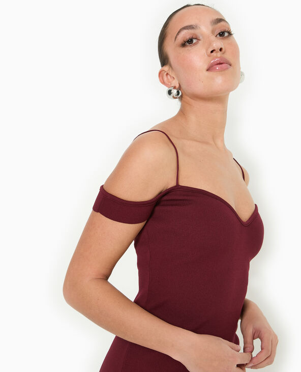 Robe en maille encolure Bardot bordeaux - Pimkie