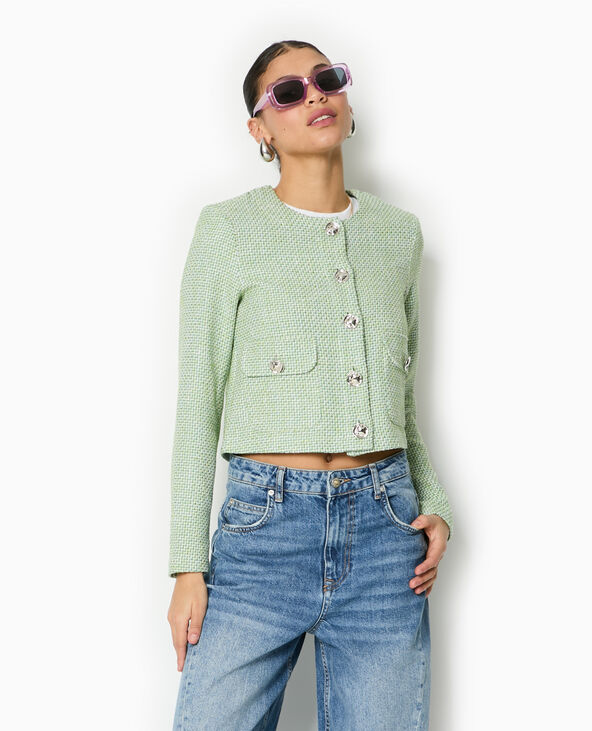 Veste courte et droite en tweed vert - Pimkie