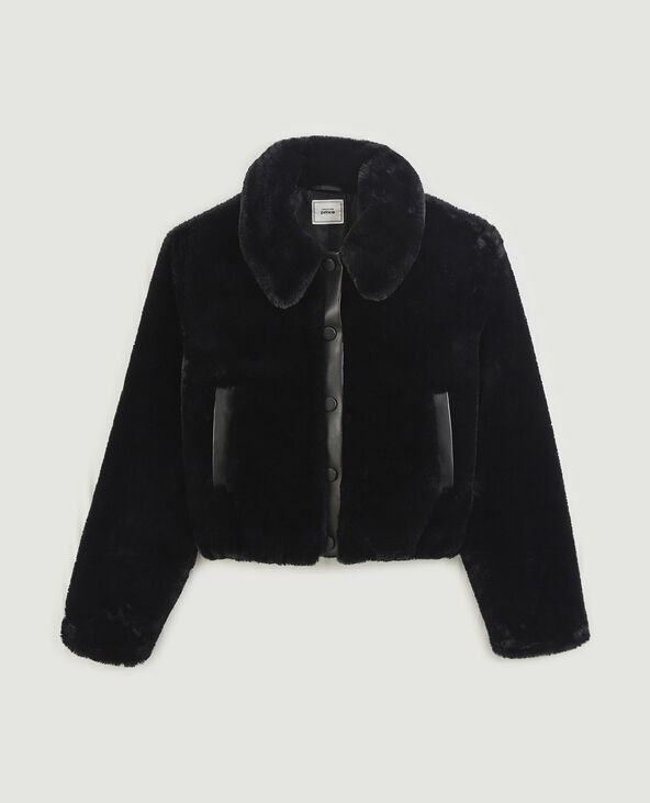Blouson court fausse fourrure et simili noir - Pimkie