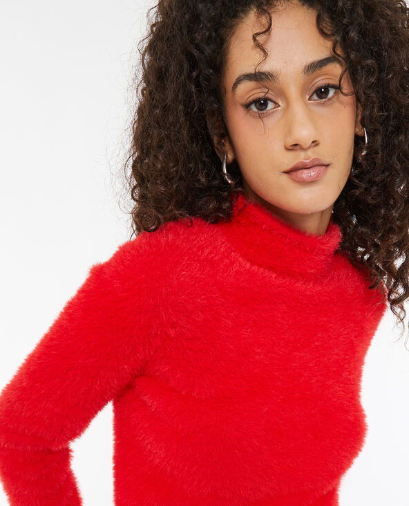 Pull cropped en maille fluffy et poilue rouge - Pimkie