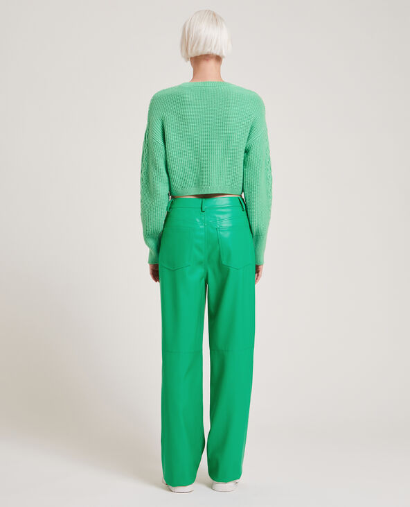 Pantalon droit en simili cuir vert olive - Pimkie