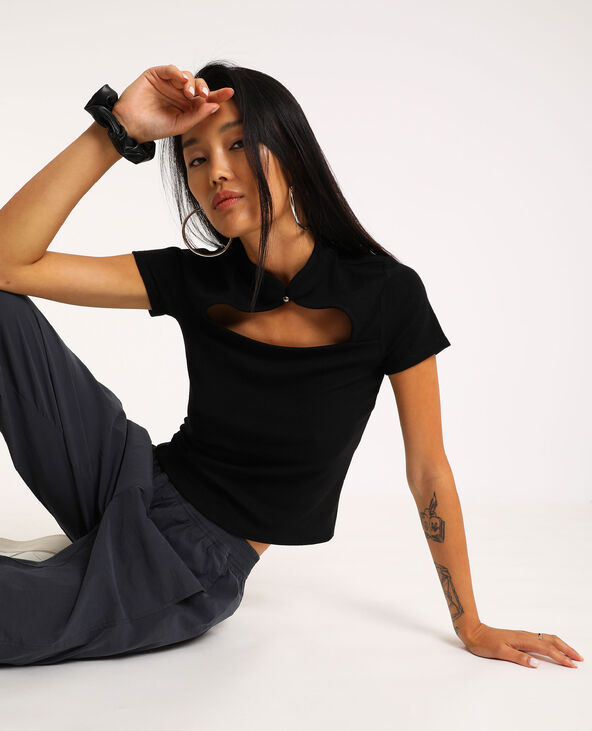 T-shirt ouvert sur le devant noir - Pimkie