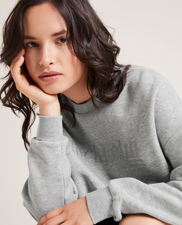 Sweat brodé gris chiné - Pimkie