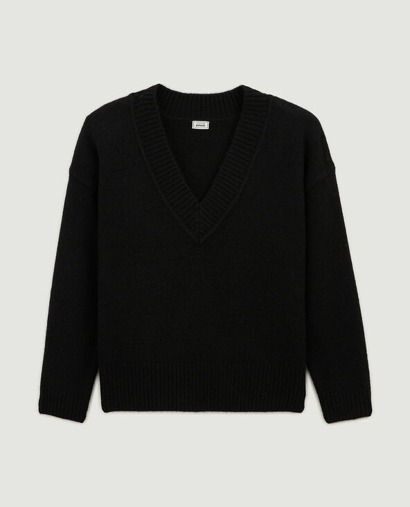 Pull droit avec grand col V noir - Pimkie