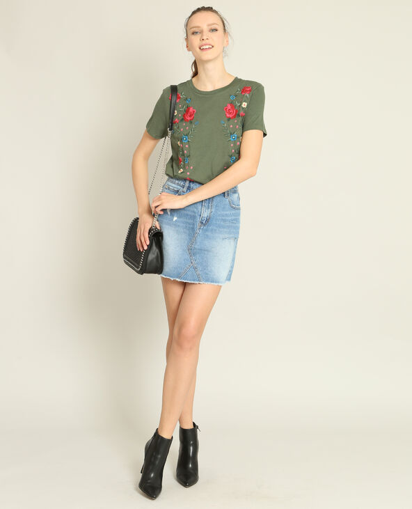 T-shirt brodé vert foncé - Pimkie