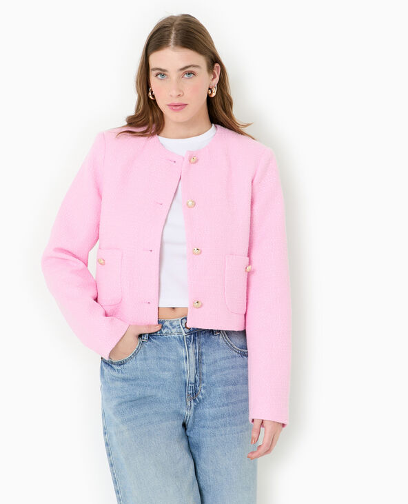 Veste droite et courte en tweed rose - Pimkie