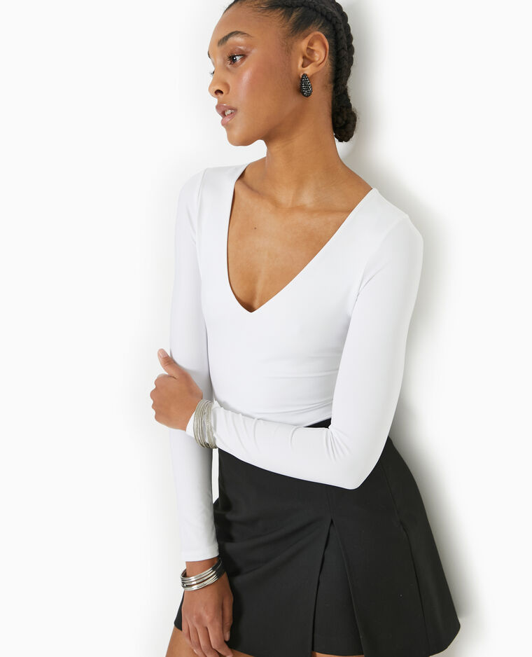 Body manches longues col V - Blanc