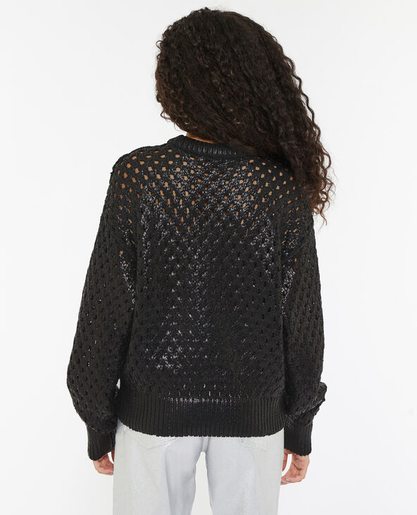 Pull en maille ajourée et enduite noir - Pimkie