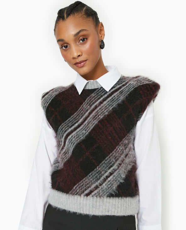 Pull sans manches avec épaulettes motif carreaux rouge - Pimkie