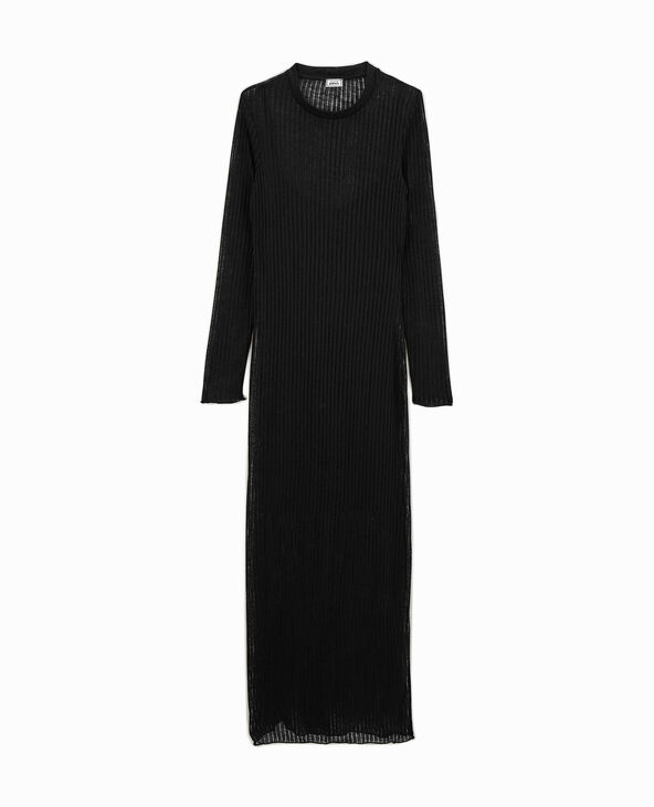 Robe longue en maille côtelée transparente noir - Pimkie