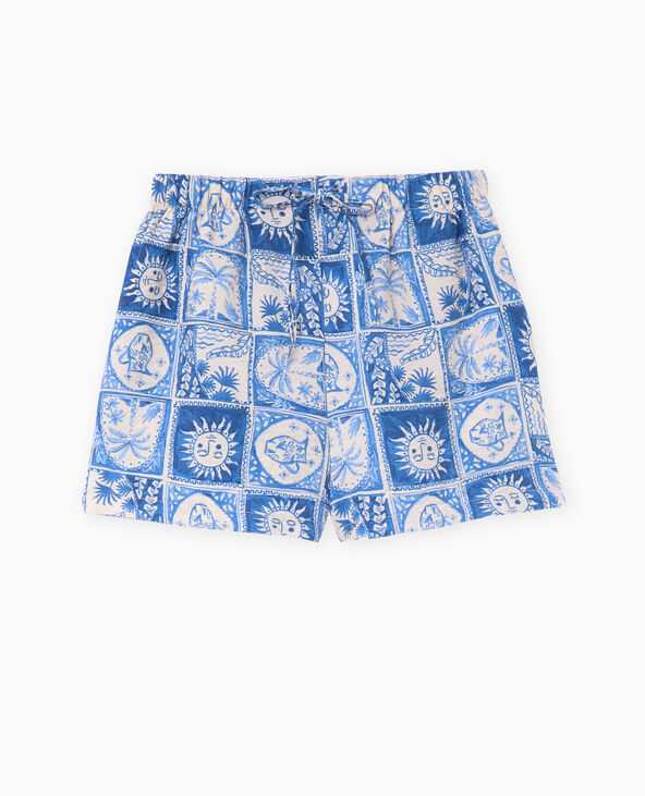 Short taille élastiquée motifs soleils et palmiers bleu - Pimkie