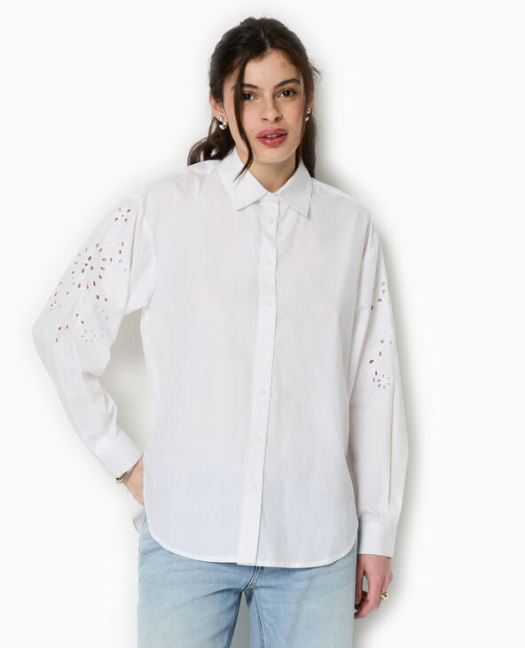 Chemise avec manches broderie anglaise blanc - Pimkie